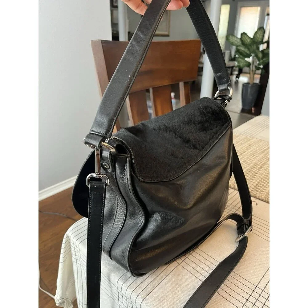 Black Faux Fur Saddle Shoulder Bag - Picture 2 of 15